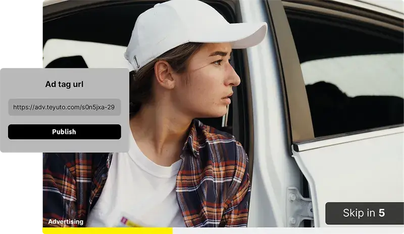 A video ad using Teyuto's Ad Tag URL that can be skipped in 5 seconds.