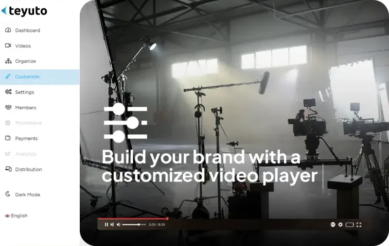 Video player styled with custom brand colors and logo
