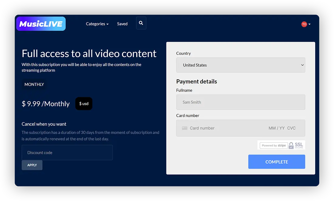Subscription page of MusicLIVE for full access to video content.